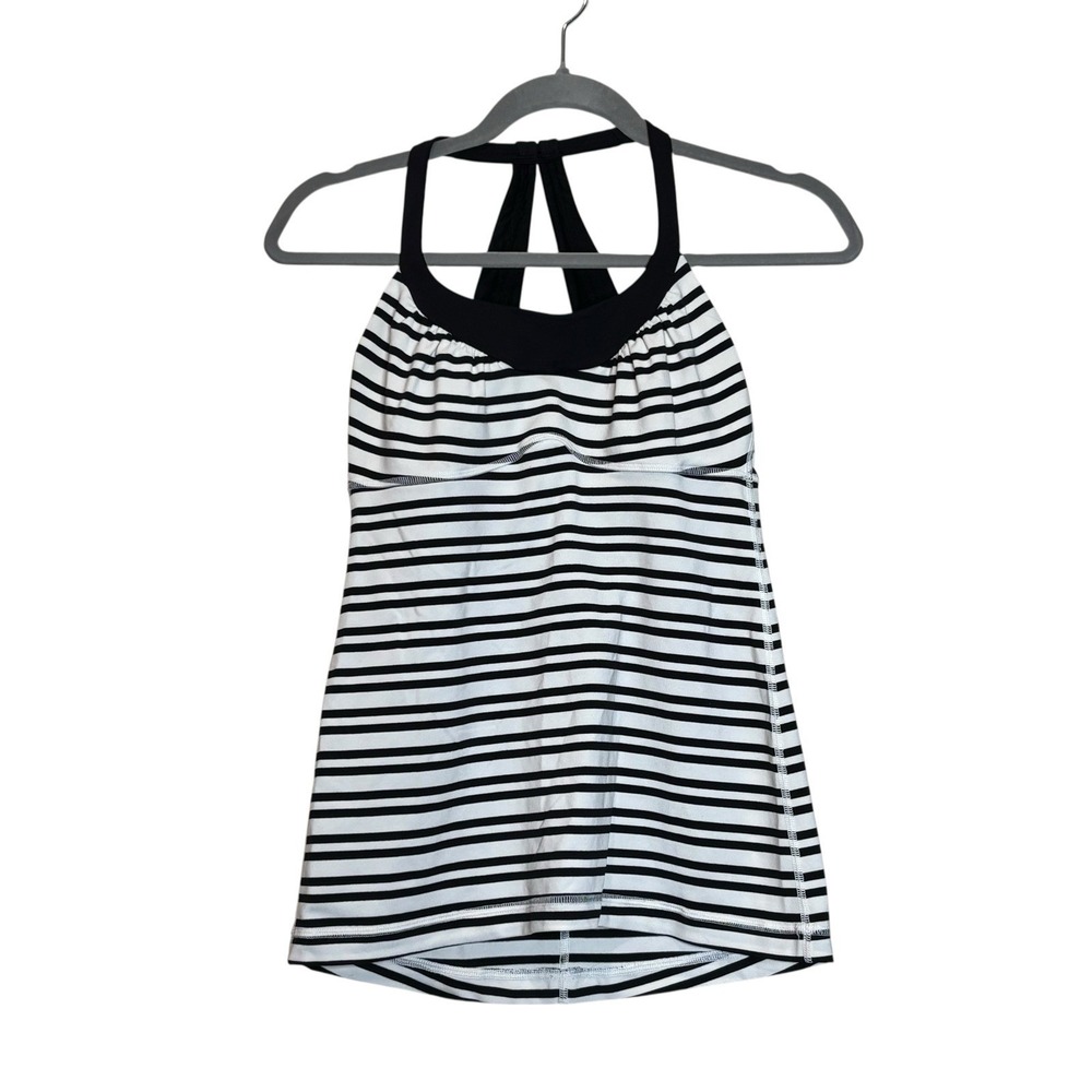 Lululemon Womens Tank Top Scoop Me Up Striped Black White No Tag
